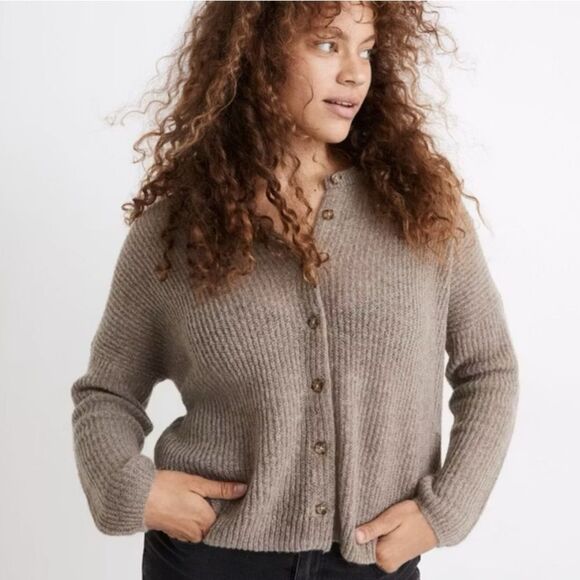MADEWELL Bellaire Cardigan Alpaca Blend Sweater in Heather Mink Size Small - Picture 2 of 8